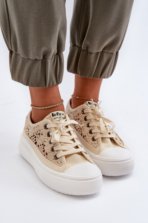 Ar mežģīnēm sieviešu puszābaki Lee Cooper LCIN-23-44-1620 smilšu krāsas