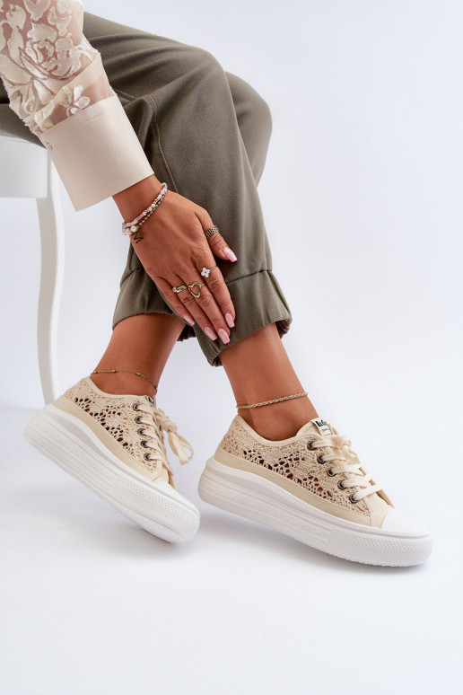 Ar mežģīnēm sieviešu puszābaki Lee Cooper LCIN-23-44-1620 smilšu krāsas