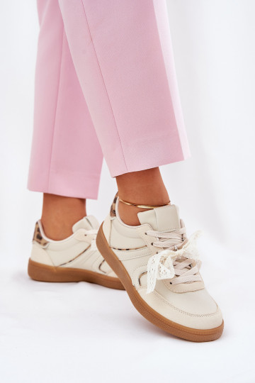 Zemas sieviešu sporta apavi ar auklām un leoparda rakstiem smilšu krāsā Zielle