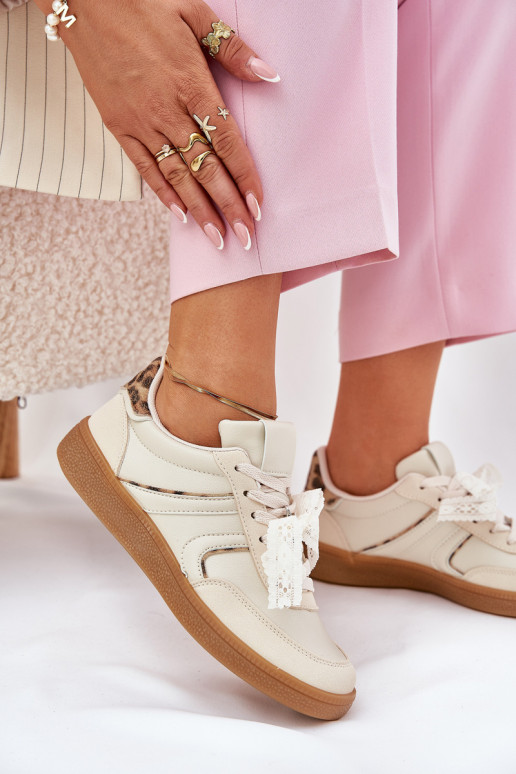 Zemas sieviešu sporta apavi ar auklām un leoparda rakstiem smilšu krāsā Zielle