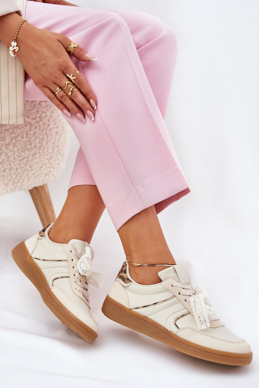 Zemas sieviešu sporta apavi ar auklām un leoparda rakstiem smilšu krāsā Zielle