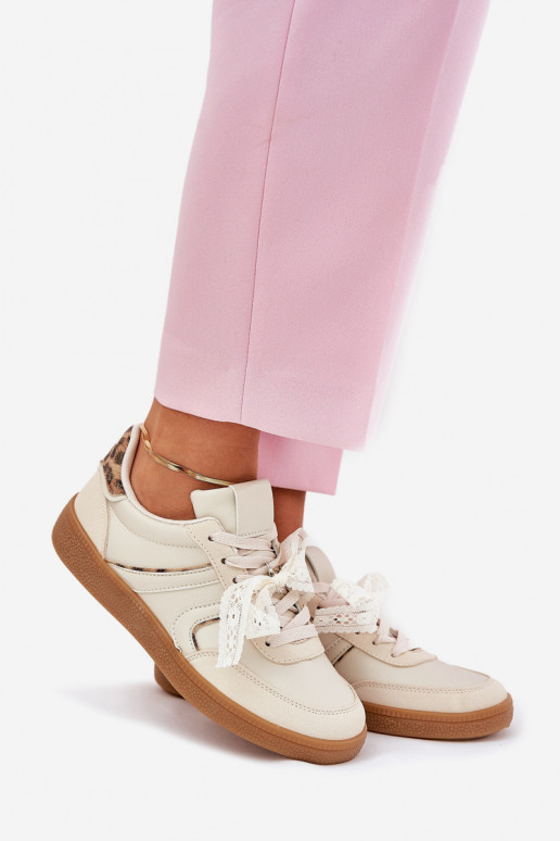 Zemas sieviešu sporta apavi ar auklām un leoparda rakstiem smilšu krāsā Zielle