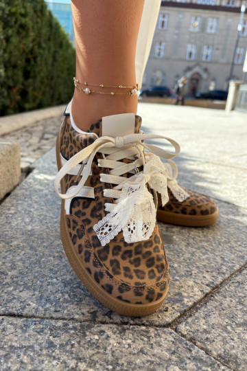 Zemas sieviešu sporta apavi ar auklām un leoparda rakstiem brūnā krāsā Zielle 2