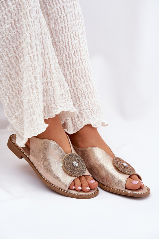 Spīdīgi Sieviešu basenes Ozdobnym Detalem S.Barski KV51-012 Zelta krāsas Spīdīgi Sieviešu basenes Ozdobnym Detalem S.Barski KV51-012 Zelta krāsas