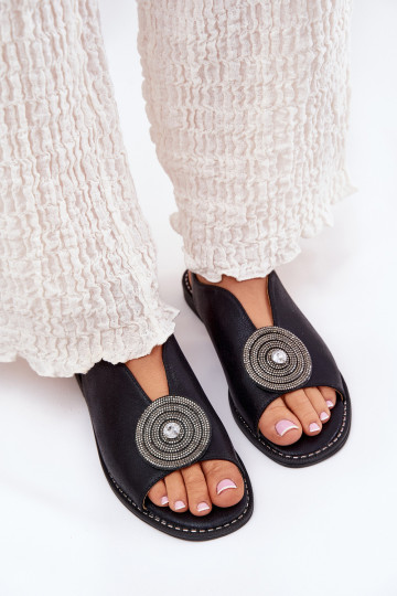 Spīdīgi Sieviešu basenes Ozdobnym Detalem S.Barski KV51-012 melnas krāsas