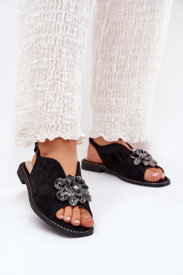 Sieviešu basenes ar platiem papēžiem ar ornamentiem S.Barski KV27-001 melnas krāsas