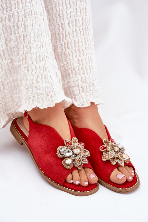 Sieviešu basenes ar platiem papēžiem ar ornamentiem S.Barski KV27-001 sarkanas krāsas