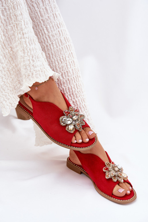 Sieviešu basenes ar platiem papēžiem ar ornamentiem S.Barski KV27-001 sarkanas krāsas