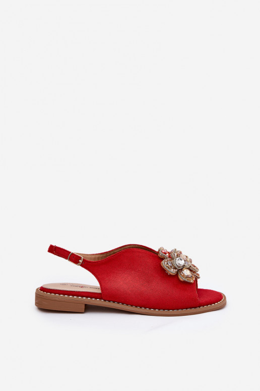 Sieviešu basenes ar platiem papēžiem ar ornamentiem S.Barski KV27-001 sarkanas krāsas