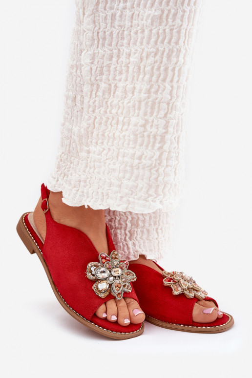 Sieviešu basenes ar platiem papēžiem ar ornamentiem S.Barski KV27-001 sarkanas krāsas