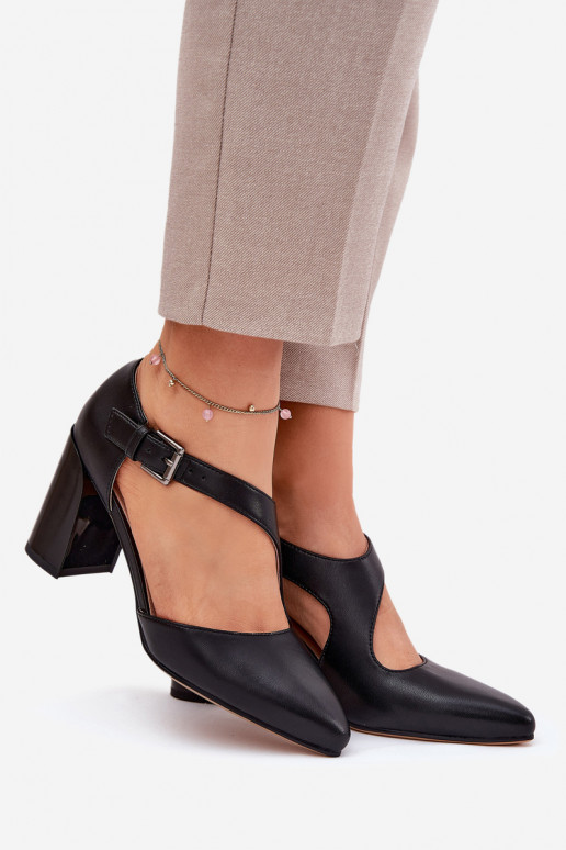 Āda Kurpes ar papēdi ar sprādzēm Vinceza 91133 melnas krāsas Āda Kurpes ar papēdi ar sprādzēm Vinceza 91133 melnas krāsas