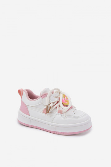 Sneakers modeļa apavi Bērnu apavi ar lipīgām aizdarēm Z Przypinką Lizak Baltas-Rozā krāsas Odalira