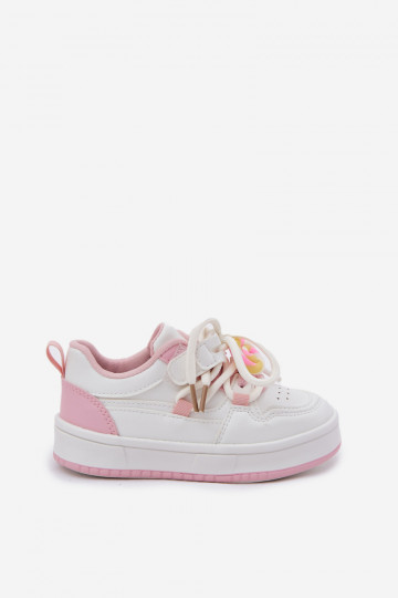 Sneakers modeļa apavi Bērnu apavi ar lipīgām aizdarēm Z Przypinką Lizak Baltas-Rozā krāsas Odalira 2