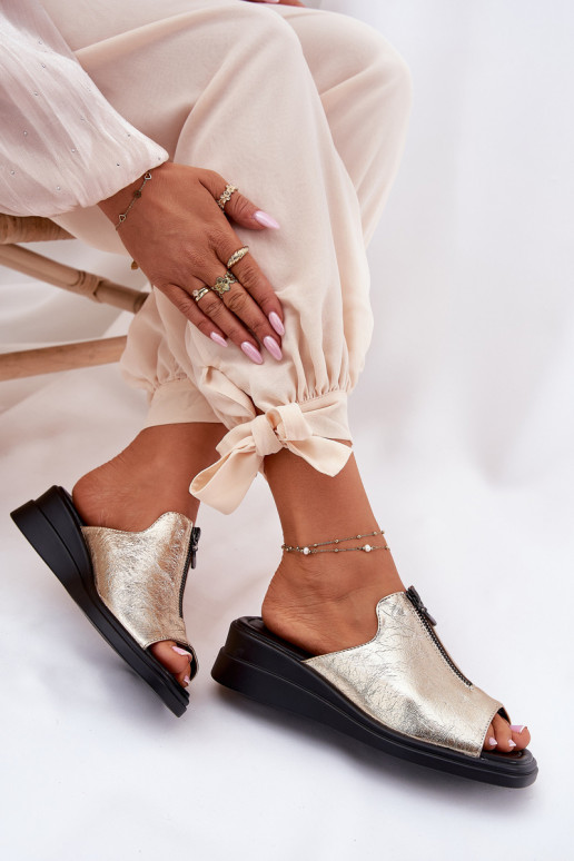 sieviešu čības Uz Ķīļa ar rāvējslēdzējiem Zelta krāsas Irriva sieviešu čības Uz Ķīļa ar rāvējslēdzējiem Zelta krāsas Irriva