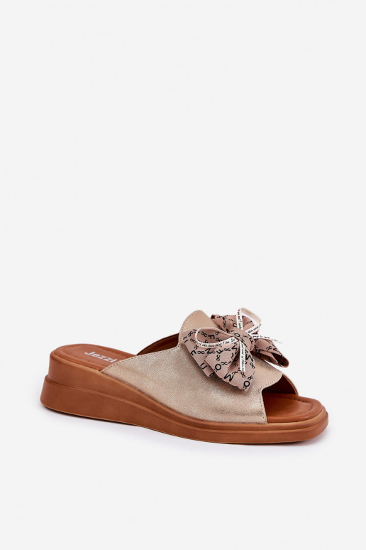 sieviešu čības Uz Ķīļa ar bantītēm Zelta krāsas Moonzella sieviešu čības Uz Ķīļa ar bantītēm Zelta krāsas Moonzella