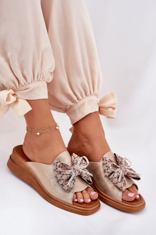 sieviešu čības Uz Ķīļa ar bantītēm Zelta krāsas Moonzella sieviešu čības Uz Ķīļa ar bantītēm Zelta krāsas Moonzella