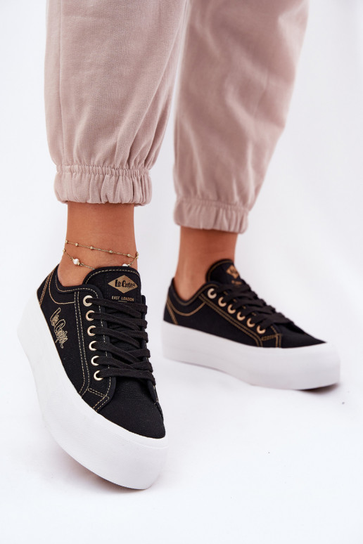 Šņorējami auduma apavi ar platformu Lee Cooper LCIN-25-31-3431L melnas krāsas