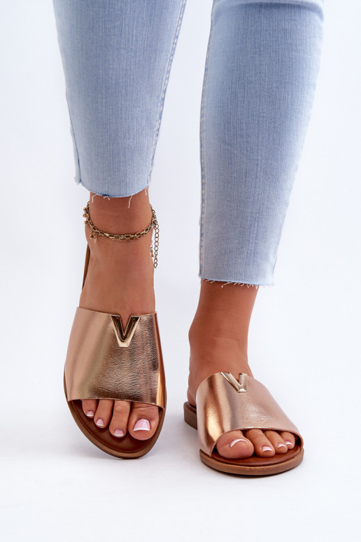 sieviešu čības Eko Āda ar platiem papēžiem Zelta krāsas Tā irliha