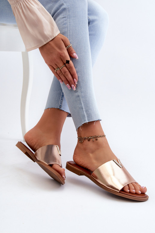 sieviešu čības Eko Āda ar platiem papēžiem Zelta krāsas Tā irliha