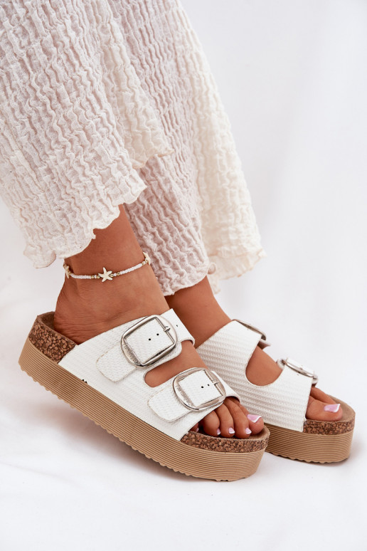 sieviešu čības Platformie ar sprādzēm Lee Cooper LCIN-25-35-3496L baltas krāsas