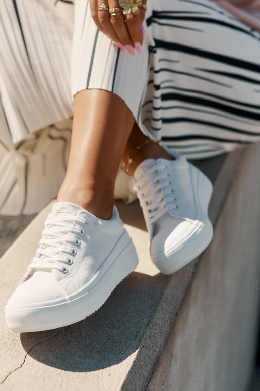 Auduma sieviešu puszābaki ar platformu Big Star RR274463 baltas krāsas