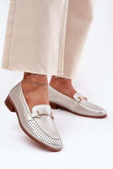 Āda sieviešu mokasīni ar ornamentiem ar platiem papēžiem S.Barski LR51-594 Sudraba krāsas