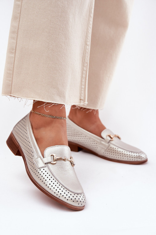 Āda sieviešu mokasīni ar ornamentiem ar platiem papēžiem S.Barski LR51-594 Sudraba krāsas