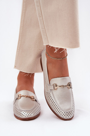 Āda sieviešu mokasīni ar ornamentiem ar platiem papēžiem S.Barski LR51-594 Sudraba krāsas 2