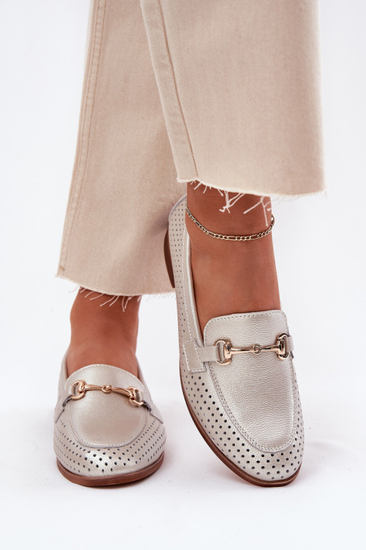 Āda sieviešu mokasīni ar ornamentiem ar platiem papēžiem S.Barski LR51-594 Sudraba krāsas