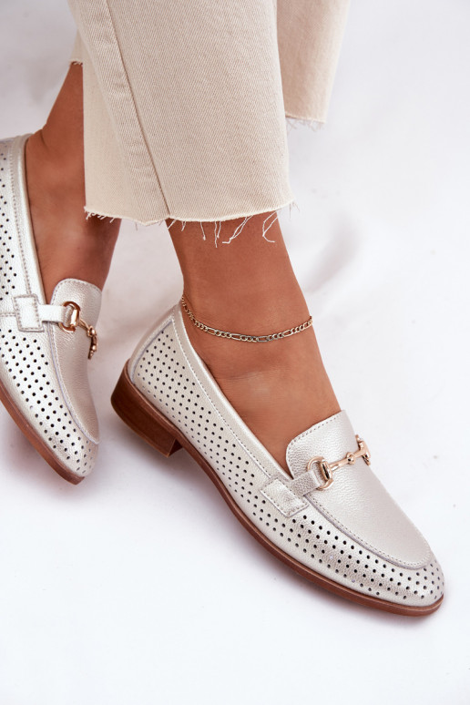 Āda sieviešu mokasīni ar ornamentiem ar platiem papēžiem S.Barski LR51-594 Sudraba krāsas