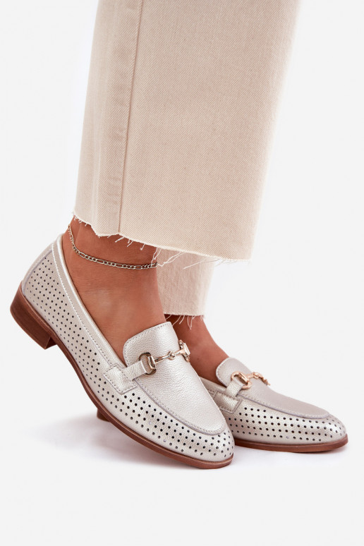 Āda sieviešu mokasīni ar ornamentiem ar platiem papēžiem S.Barski LR51-594 Sudraba krāsas