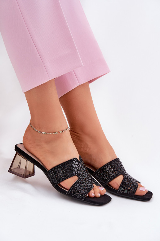 sieviešu čības ar papēdi Vinceza 62230 melnas krāsas