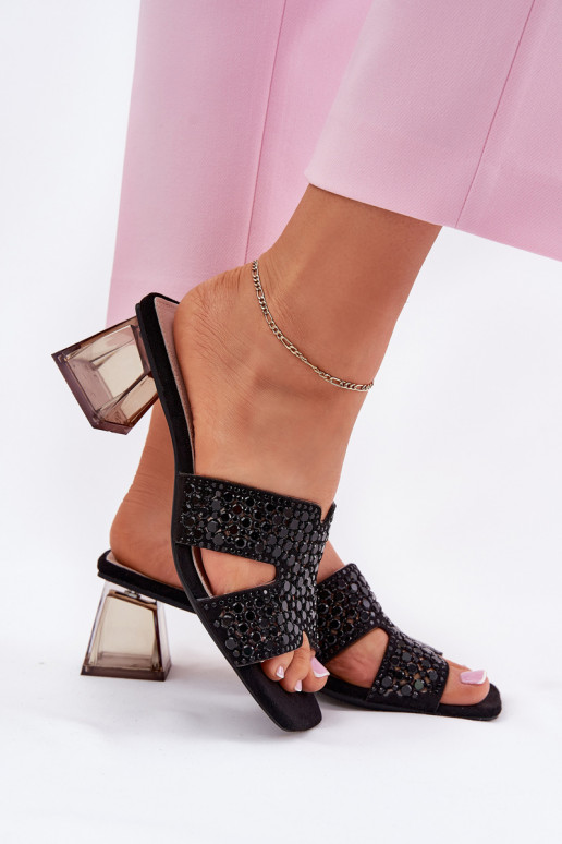 sieviešu čības ar papēdi Vinceza 62230 melnas krāsas