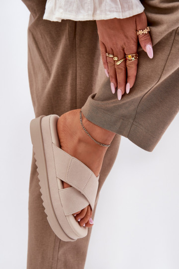 sieviešu čības ar platformu Z Przeplatającymi Się Paskami smilšu krāsas Rinasara 2