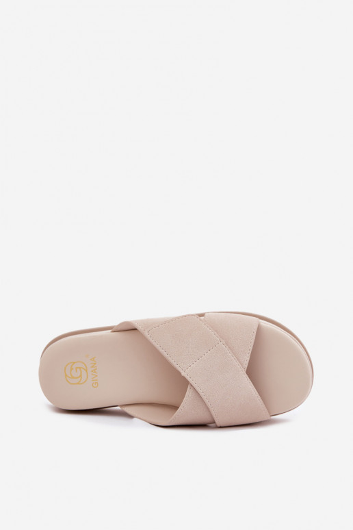 sieviešu čības ar platformu Z Przeplatającymi Się Paskami smilšu krāsas Rinasara sieviešu čības ar platformu Z Przeplatającymi Się Paskami smilšu krāsas Rinasara