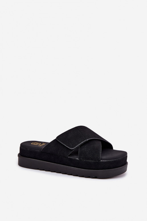 sieviešu čības ar platformu Z Przeplatającymi Się Paskami melnas krāsas Rinasara