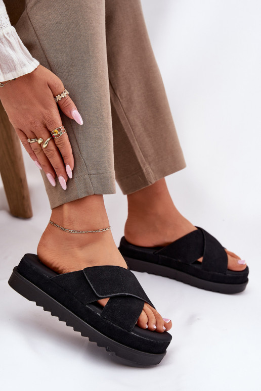 sieviešu čības ar platformu Z Przeplatającymi Się Paskami melnas krāsas Rinasara