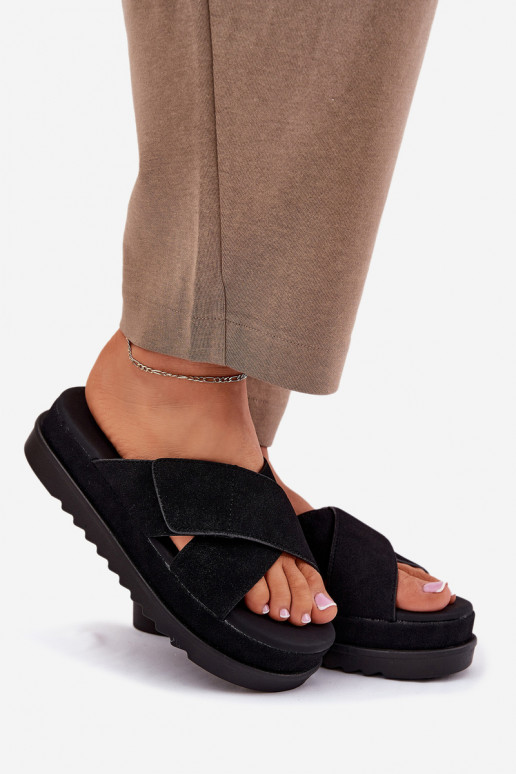 sieviešu čības ar platformu Z Przeplatającymi Się Paskami melnas krāsas Rinasara