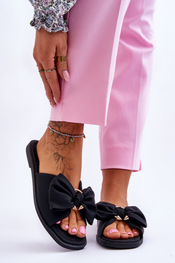 Sieviešu Čibas no dabīgas ādas ar bantītēm melnas krāsas Becky 2