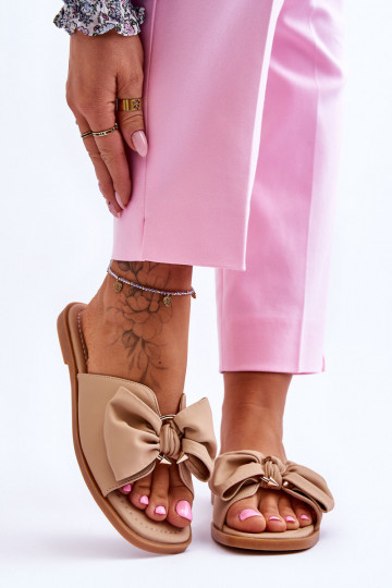 Sieviešu Čibas no dabīgas ādas ar bantītēm smilšu krāsas Becky