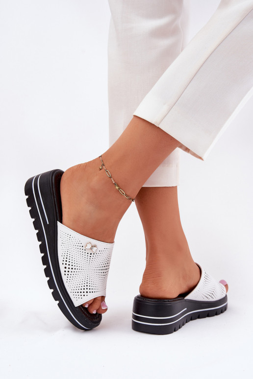 Čibas no dabīgas ādas Sieviešu Uz Ķīļa Vinceza 41477 baltas krāsas