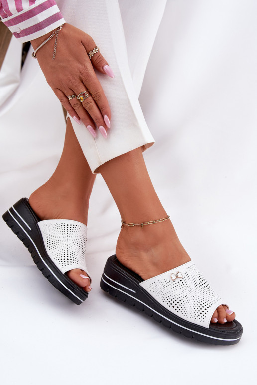 Čibas no dabīgas ādas Sieviešu Uz Ķīļa Vinceza 41477 baltas krāsas