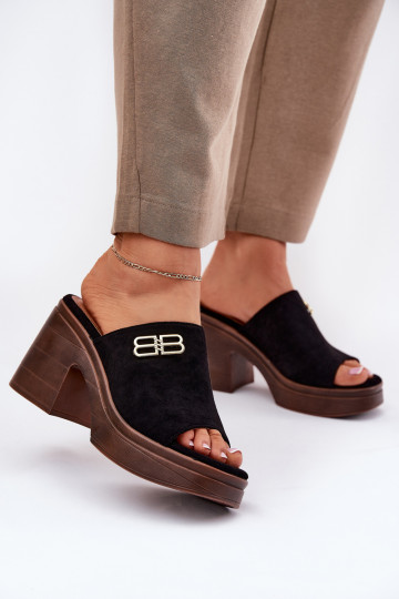 sieviešu čības Uz masīviem papēžiem Ze Zelta krāsasm Detalem Vinceza 17400 melnas krāsas