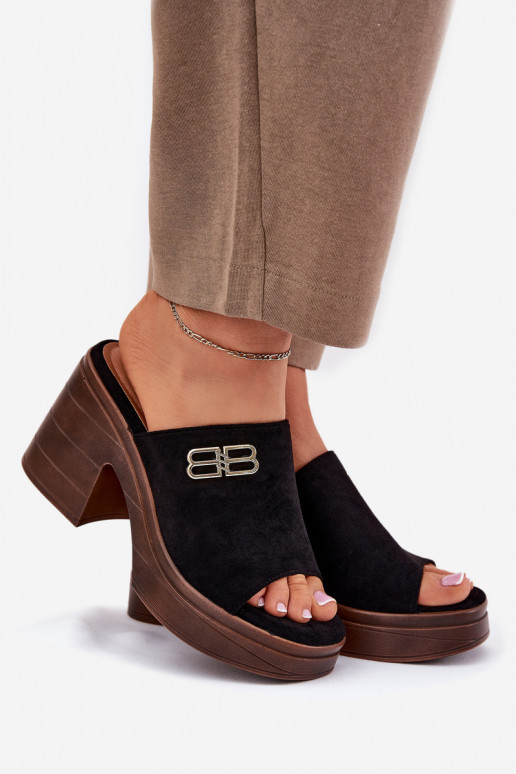 sieviešu čības Uz masīviem papēžiem Ze Zelta krāsasm Detalem Vinceza 17400 melnas krāsas