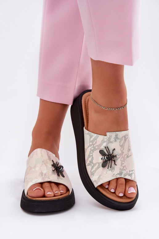 Čibas no dabīgas ādas Sieviešu Z Broszką Vinceza 66752 smilšu krāsas Čibas no dabīgas ādas Sieviešu Z Broszką Vinceza 66752 smilšu krāsas