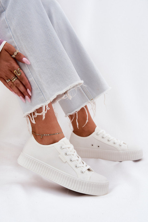 Auduma sieviešu puszābaki ar platformu Big Star RR274776 baltas krāsas