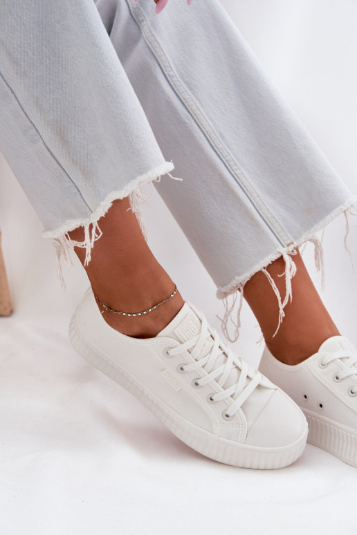 Auduma sieviešu puszābaki ar platformu Big Star RR274776 baltas krāsas