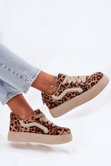 Sneakers modeļa apavi Sieviešu ar platformu ar leoparda kažokādas rakstu Tellnira