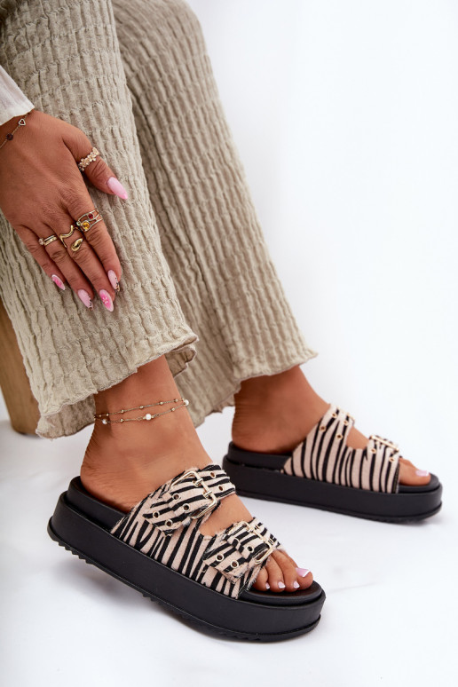 sieviešu čības ar sprādzēm ar platformu Zebra Nilatha