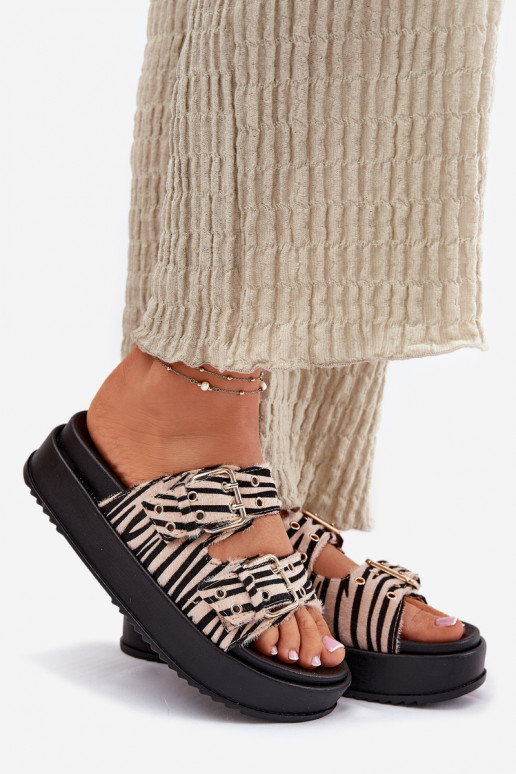 sieviešu čības ar sprādzēm ar platformu Zebra Nilatha